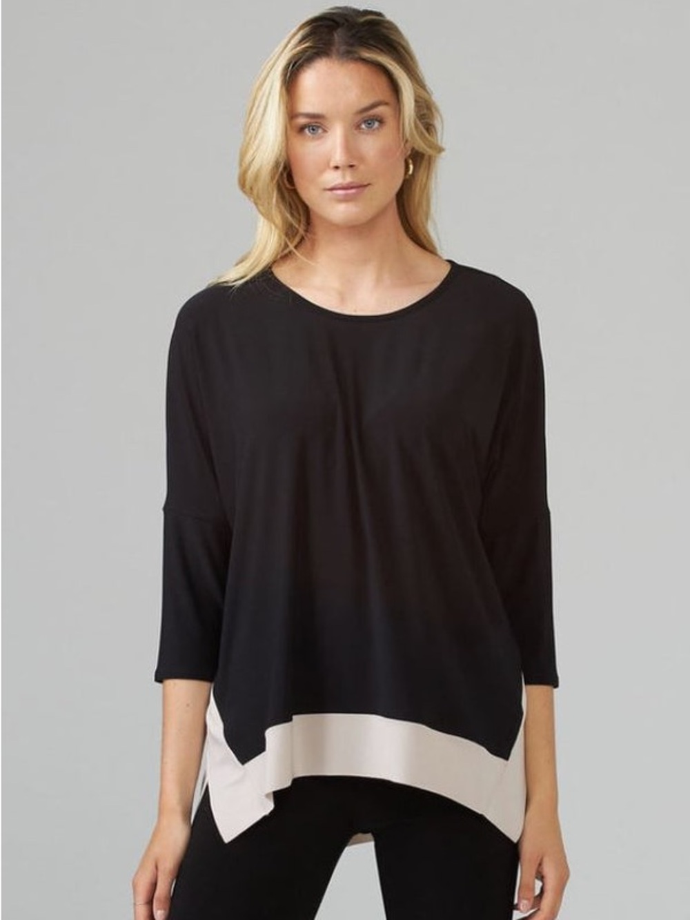 Joseph Ribkoff Handkerchief Hem Tunic Black Top Style 203448
